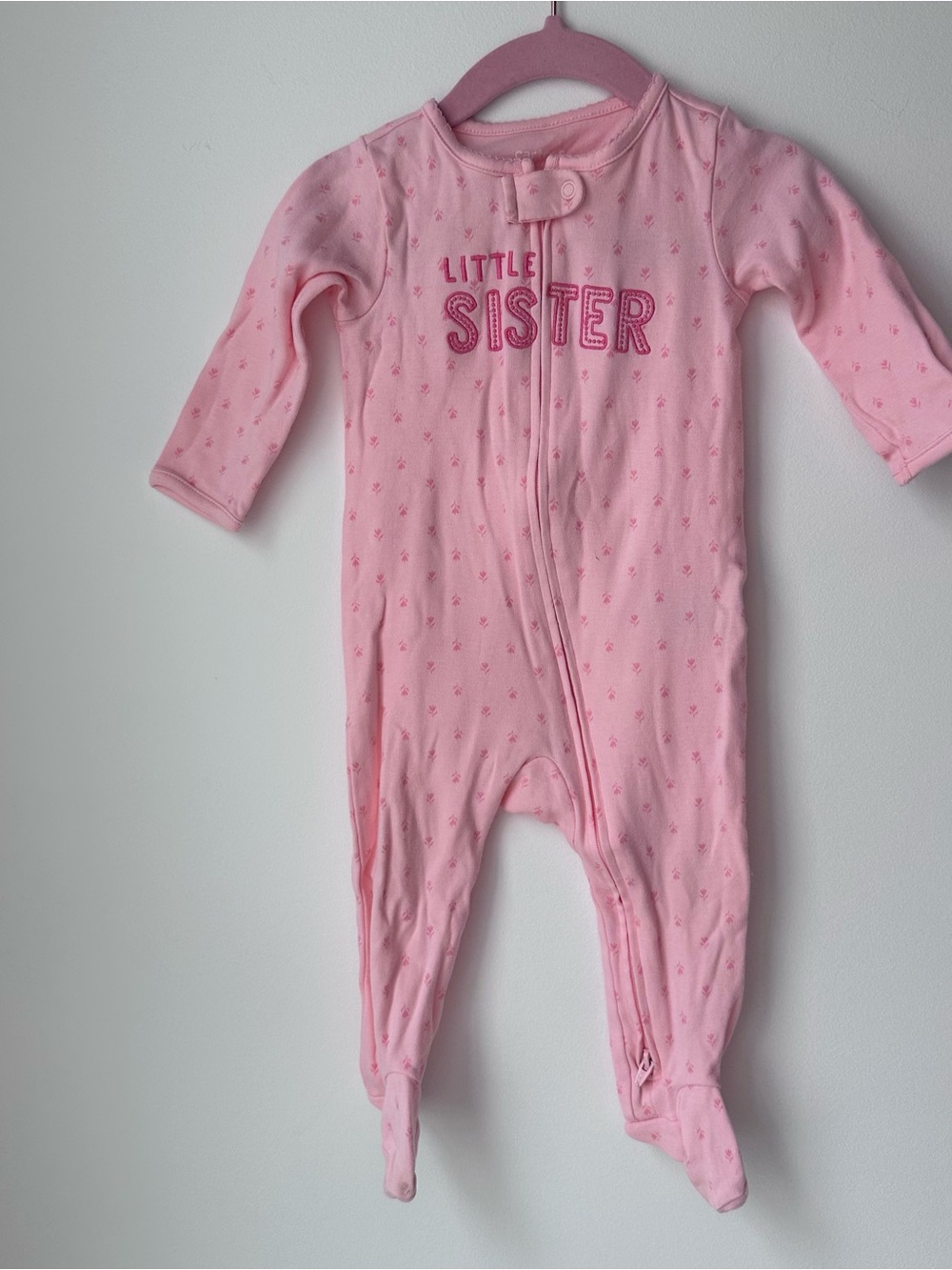 Little Sister Pink Footed One-Piece Pajamas Carters Size 6-9 Months